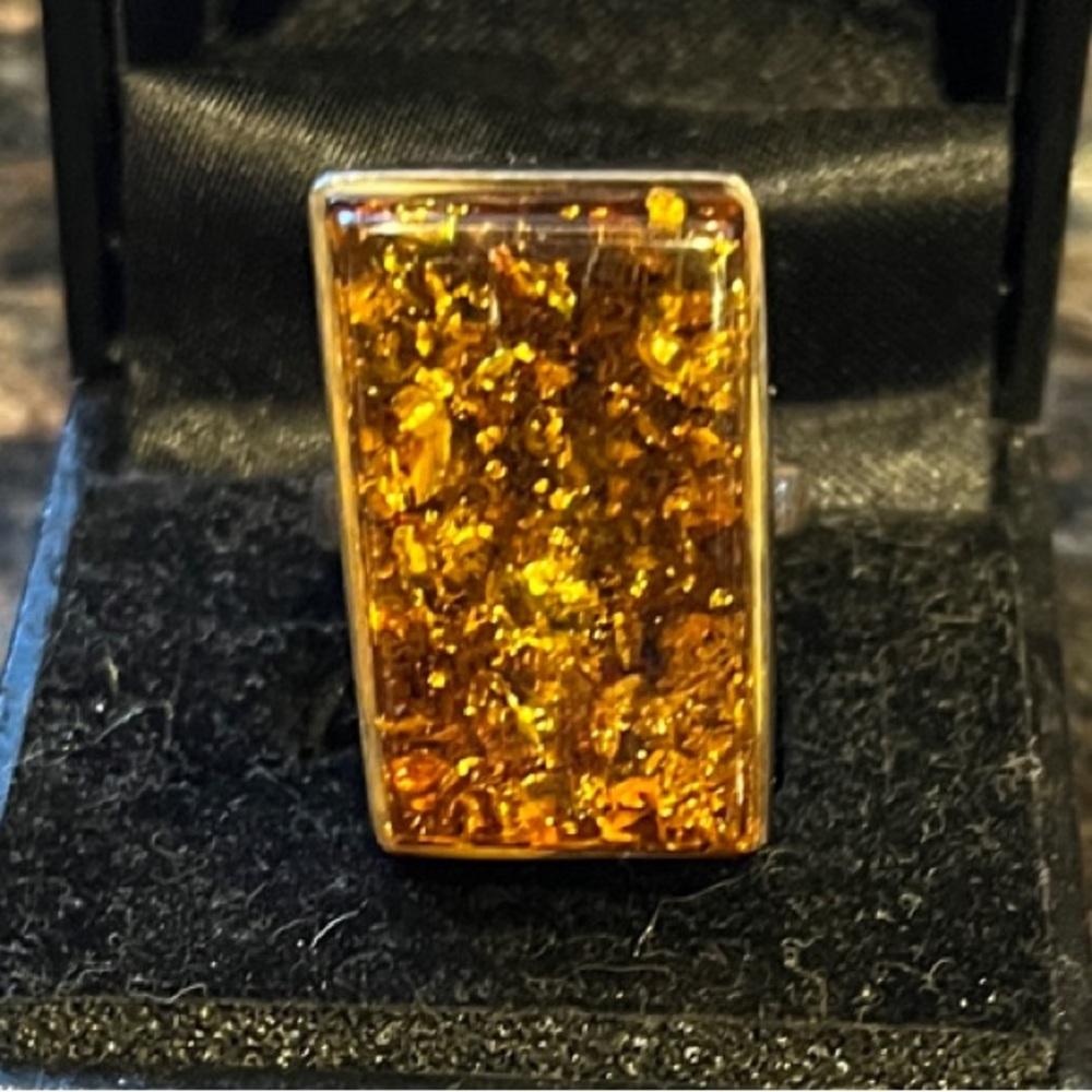 Amber Rectangular Ring - image 1